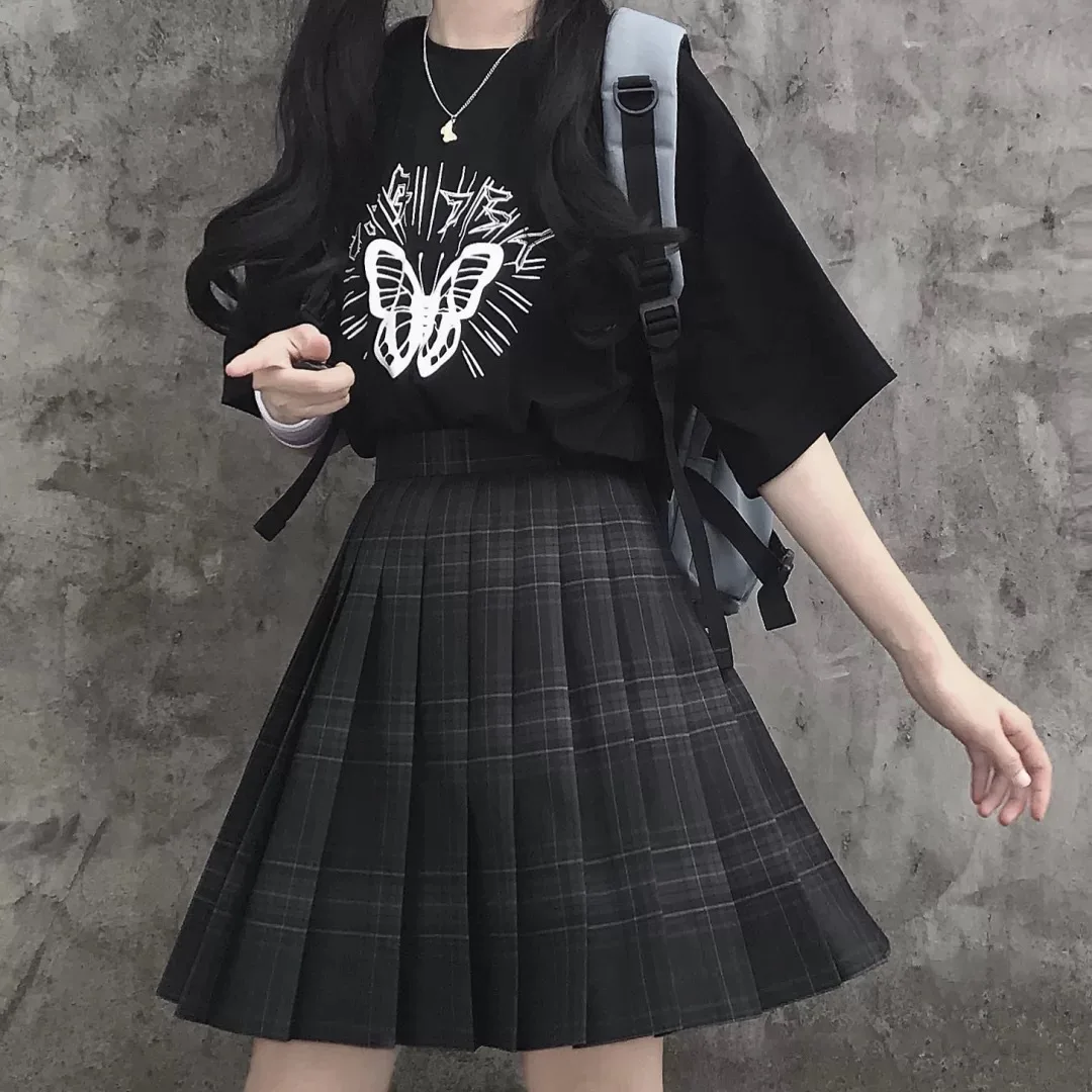 New Preppy Black Plaid gonna a pieghe donna moda giapponese uniforme scolastica ragazza Kawaii vita alta a-line minigonna carino JK