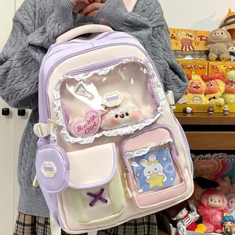High Aesthetic Anime Ita Backpack Contrast Color Campus Multi Pocket School Bag for Teen Girls
