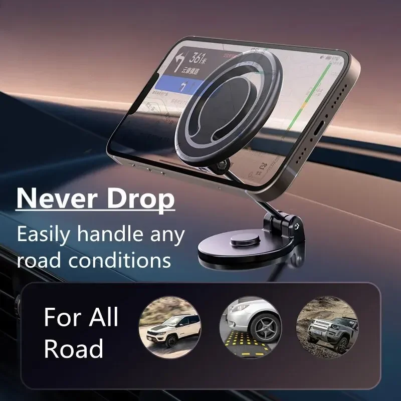 N72 حامل هاتف مغناطيسي للسيارة قابل للطي لوحة القيادة حامل جوّال بلاستيكي لـ Magsafe iPhone 17 ~ 12 Pro Max Samsung Xiaomi Magnet Mount