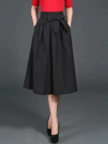 

Юбка миди с высокой талией и эластичным поясом, женская модная плиссированная юбка в корейском стиле, из полиэстера, А-силуэт, для стройности