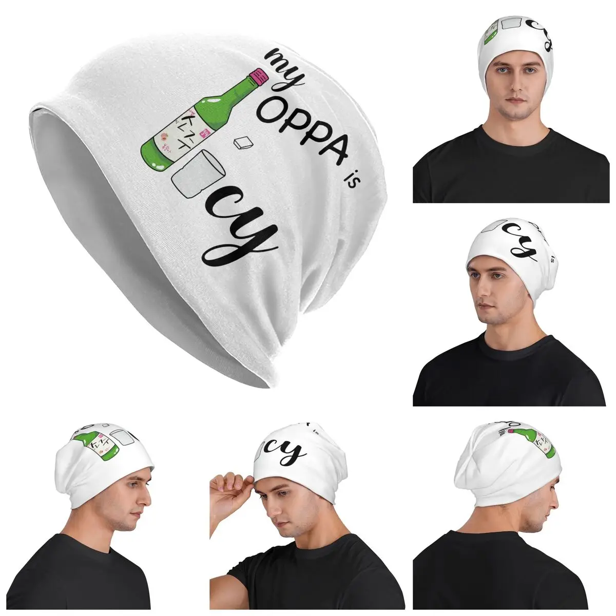 

My Oppa Is So Juicy Soju Warm Knitted Cap Hip Hop Bonnet Hat Autumn Winter Outdoor Beanies Hats for Men Women Adult