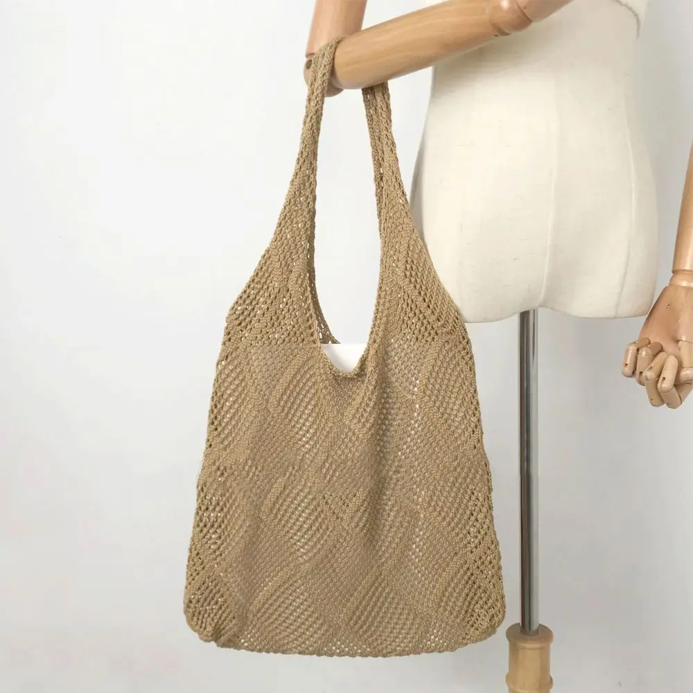 Bolsos de hombro tejidos huecos para mujer, bolsos de hombro de gran capacidad, bolso de ganchillo, bolsos de punto, Tote de compras Eco femenino,