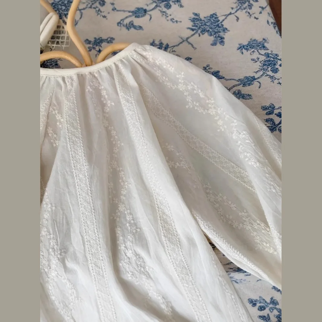 Girl Embroidered Shirt Fashion Spring Autumn New Girl Baby Korean Pure Cotton O-Neck Single Breast Shirt