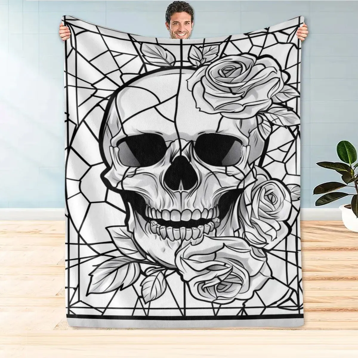 1pc Skull Rose DIY Coloring Flannel Blanket. High Quality Machine Washable Polyester Fabric. Soft Skin Friendly Touch. Fun Relax