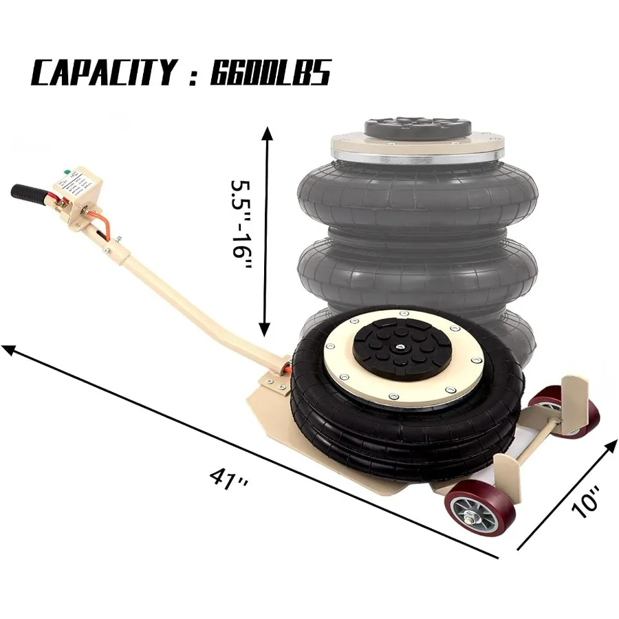 3 Ton Air Jack for Cars & Trucks - 6600LBS Capacity Pneumatic Airbag Jack with Long-Handle, Fast Lifting up to 16 Inch for Cars,