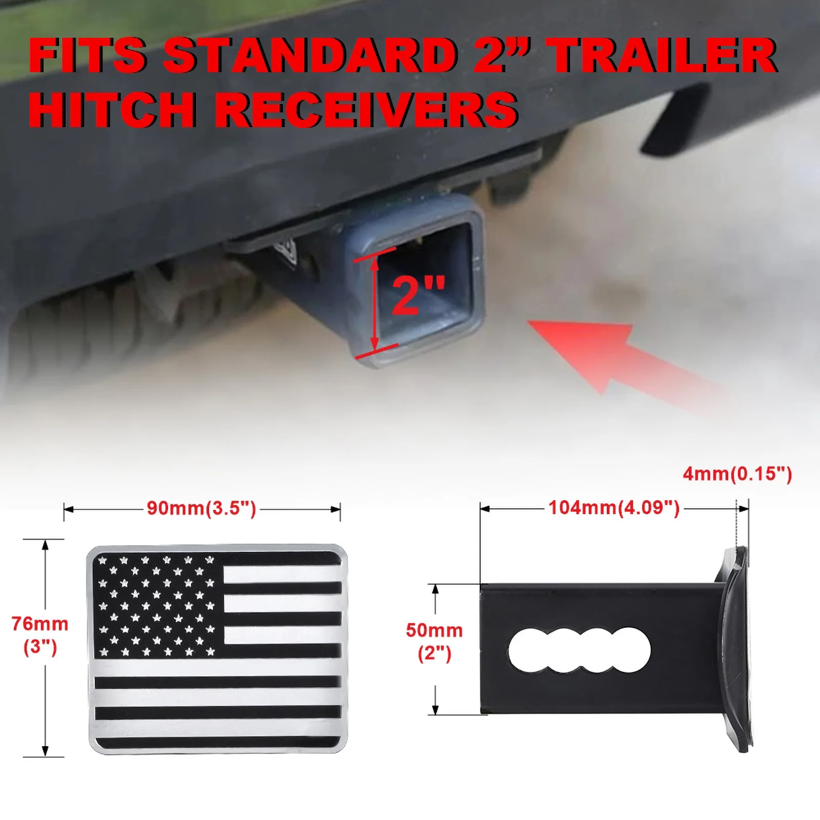 Trailer Hitch Cover Heavy Duty Metal Professional Car Hitch Cap for Pickup Trucks SUV 2