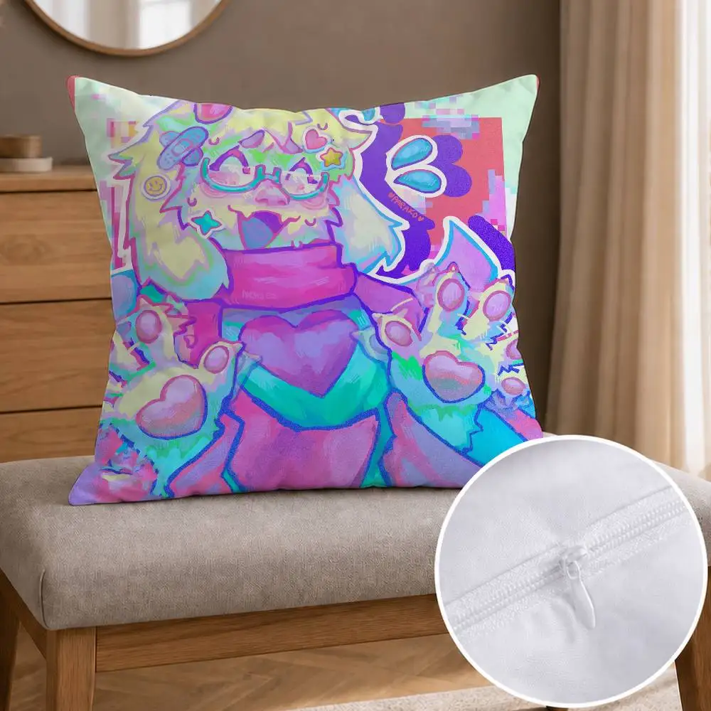 D-Deltarune Cute Ralsei Double-sided Printed Square Decorative Cushion Cover for Sofa Living Room Home Decor