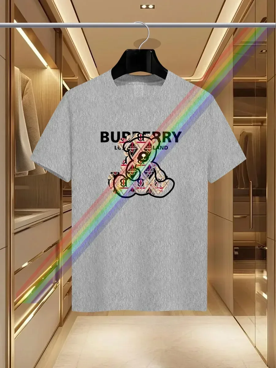 

2025 Summer Luxury T Shirt for Men's Fashion TB Bear Print T-shirt Pure Cotton Round Neck Casual Trend Y2K High-end High Quality