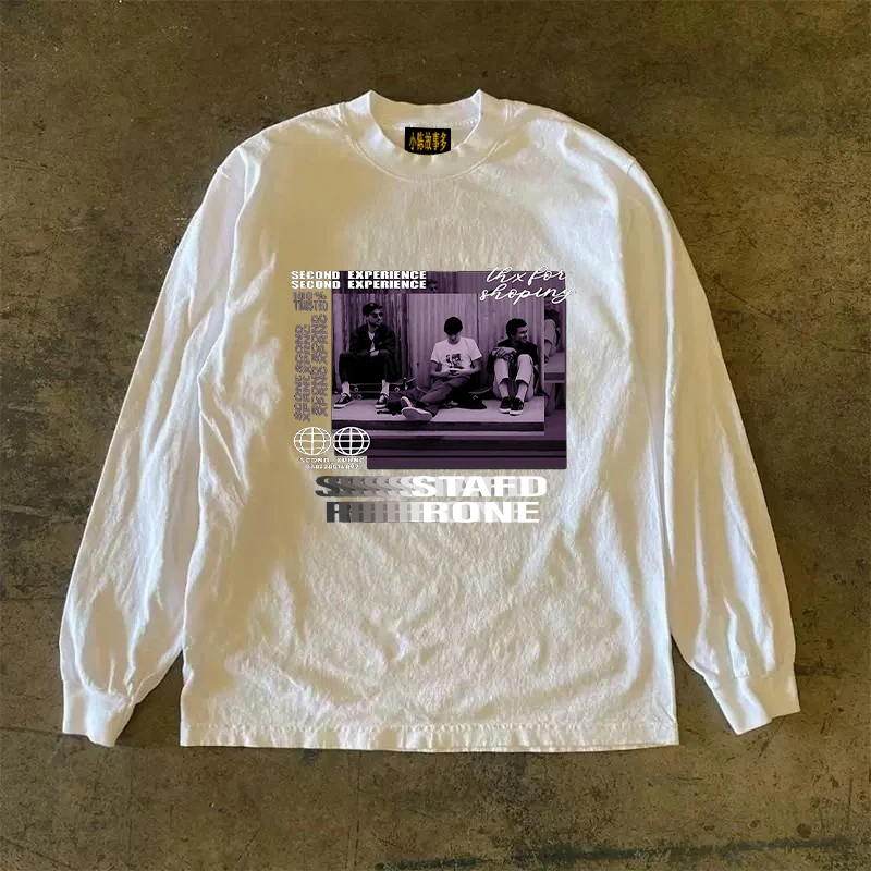 Heavyweight 310g Pure Cotton Long Sleeve T-Shirt Streetwear Versatile Retro Style Men's Women's round Neck Pullover Top