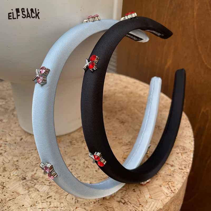 

ELFSACK 2025 Autumn New Arrival Sweet Cherry Crystal Headband Silk Feel Fabric Hair Band for woman
