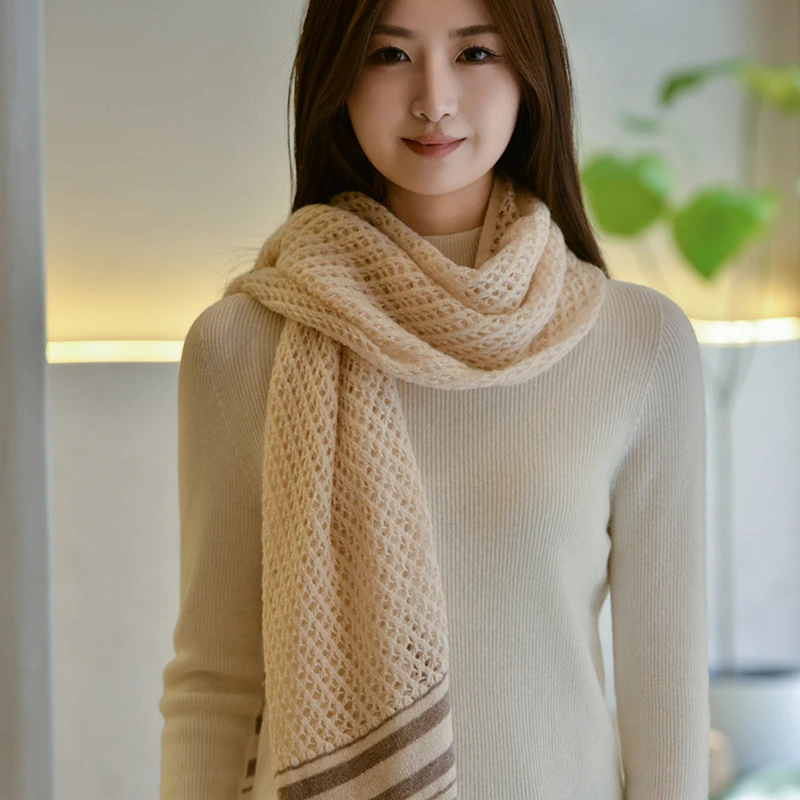 

Высококачественный зимний женский утолщенный модный шарф из 100% чистого кашемира в стиле пэчворк с ажурной мягкой теплой шалью