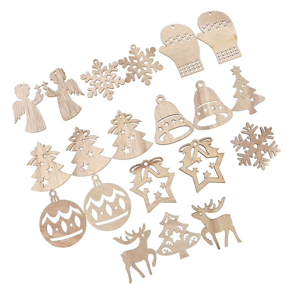 20Pcs Artisan Wooden Christmas Hanging Pendants Exquisite Craftsmanship Festive Tree Decorations Holiday Home Ornament Set