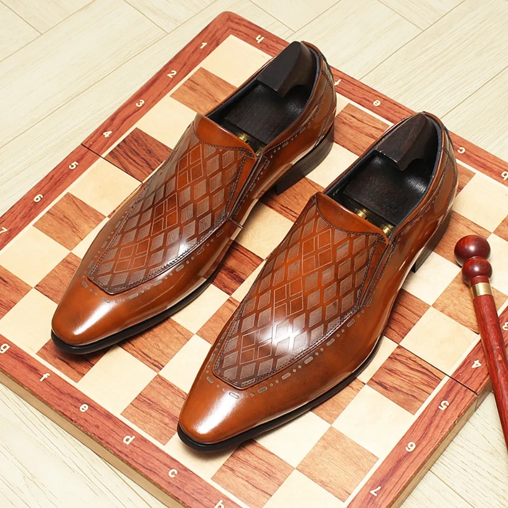 Luxury Men's Genuine Leather Dress Shoes Crocodile Print Wedding Loafers Double Buckle Business Office Formal Slip-On Shoes