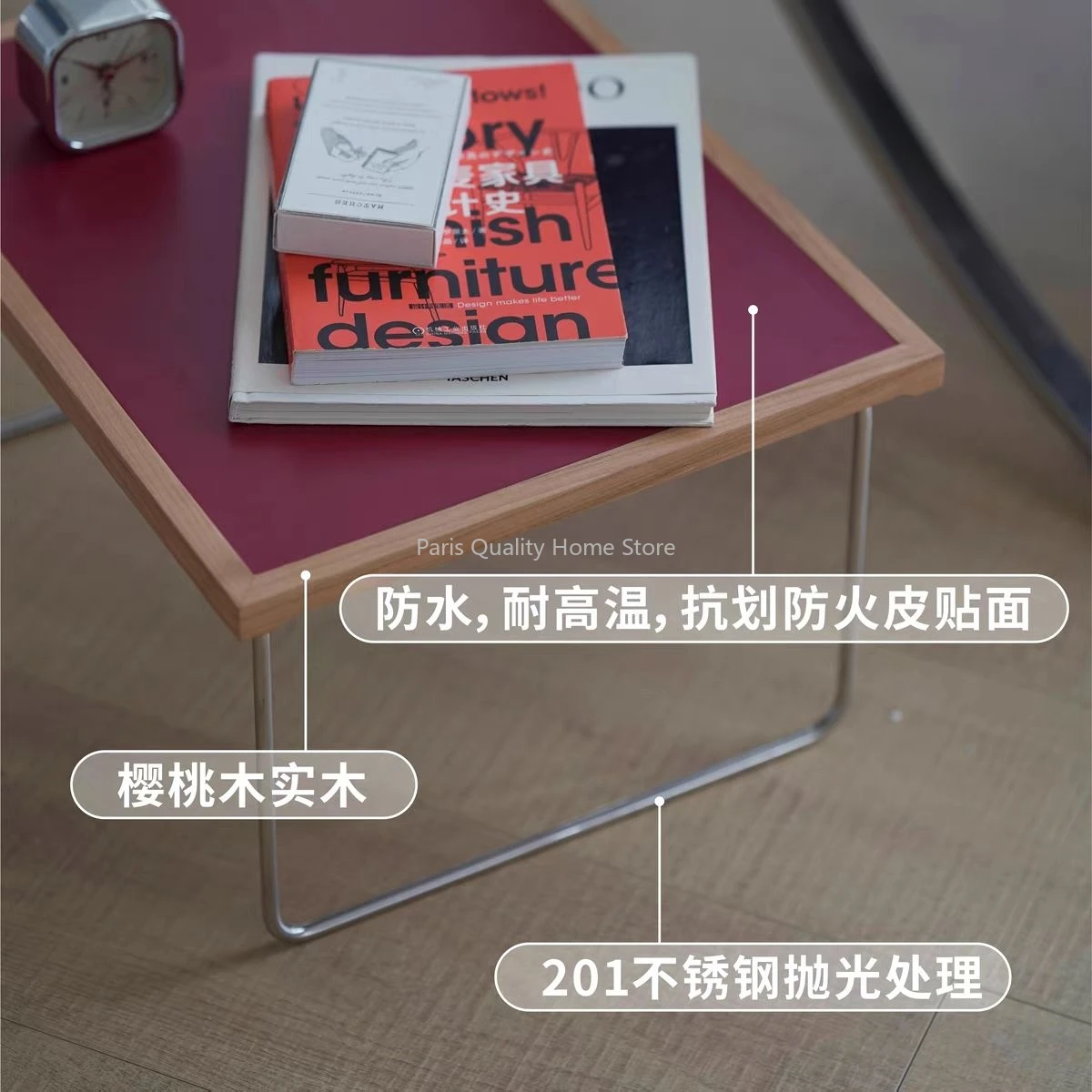 طاولة جانبية ممفيس ملونة من خشب الكرز الأوسط مع عدد قليل من طاولات نافذة الخليج الصغيرة #4