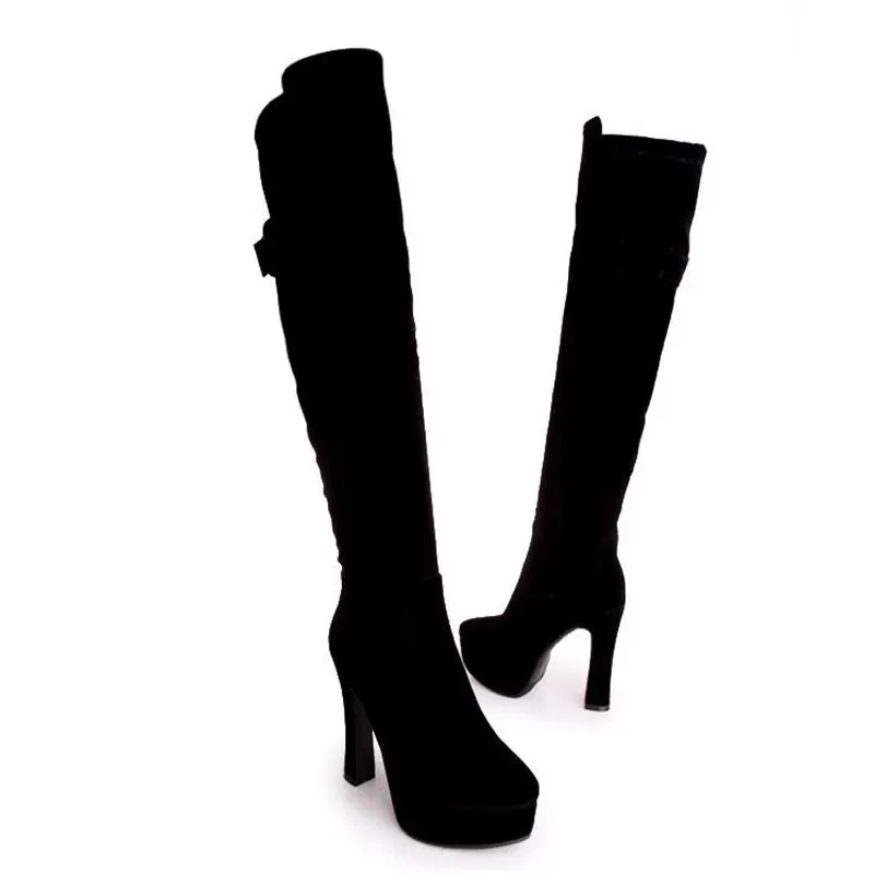 winter New pattern fashion Round head gules Sweet High-heeled Over knee Thin leg Boots Add wool Keep warm Fine heel Women Boots