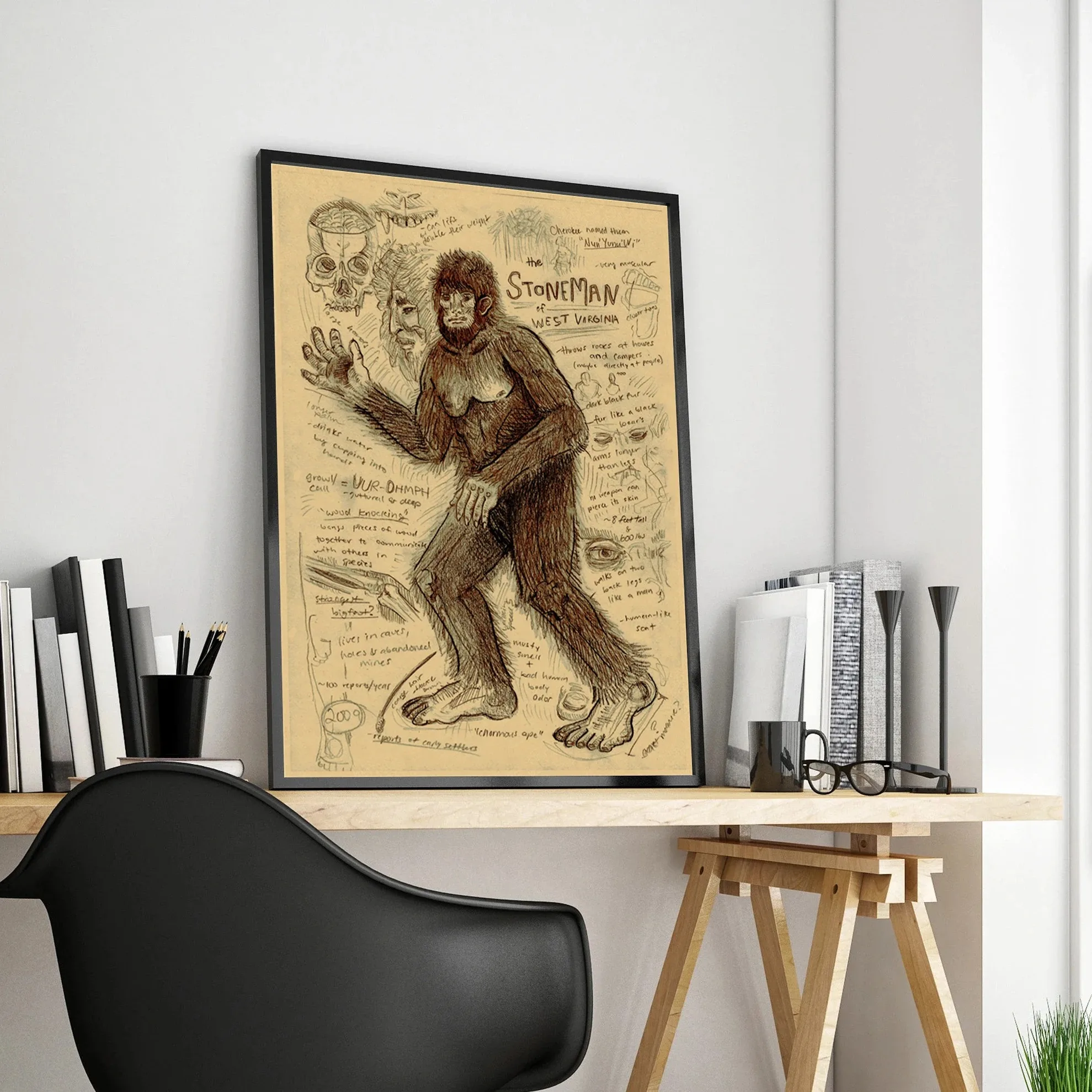 European and American classic Mythical Creature Poster Retro style Grassman Eastern Bigfoot home decor Wall Art Page Moon Magic