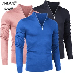 Autumn Mens Turtlenecks Streetwear Long Sleeved Pullovers Sweater Warm Solid Color Half Zipper Tops Breathable Black Jacket Coat