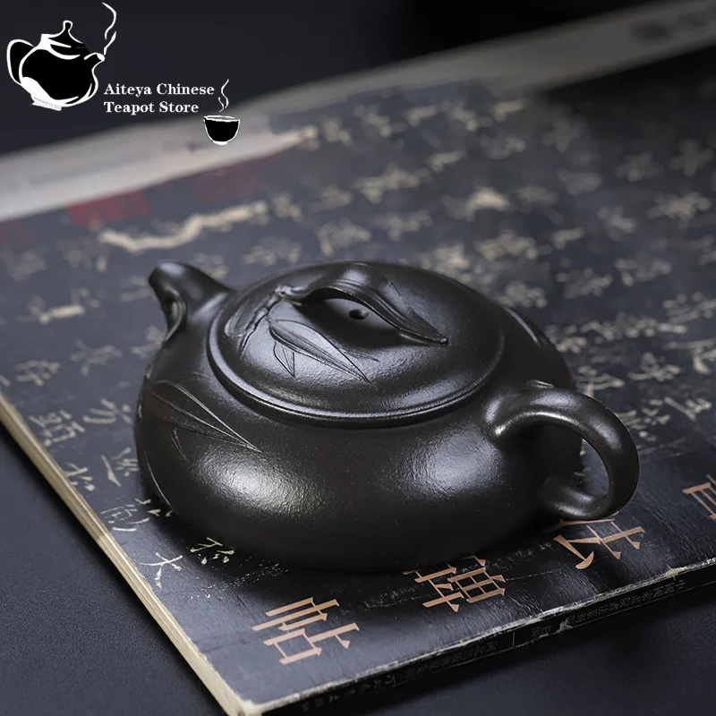 Yixing handmade purple clay teapot, original ore, sky blue clay, jade, green bamboo, Kung Fu tea set, Chinese teapot