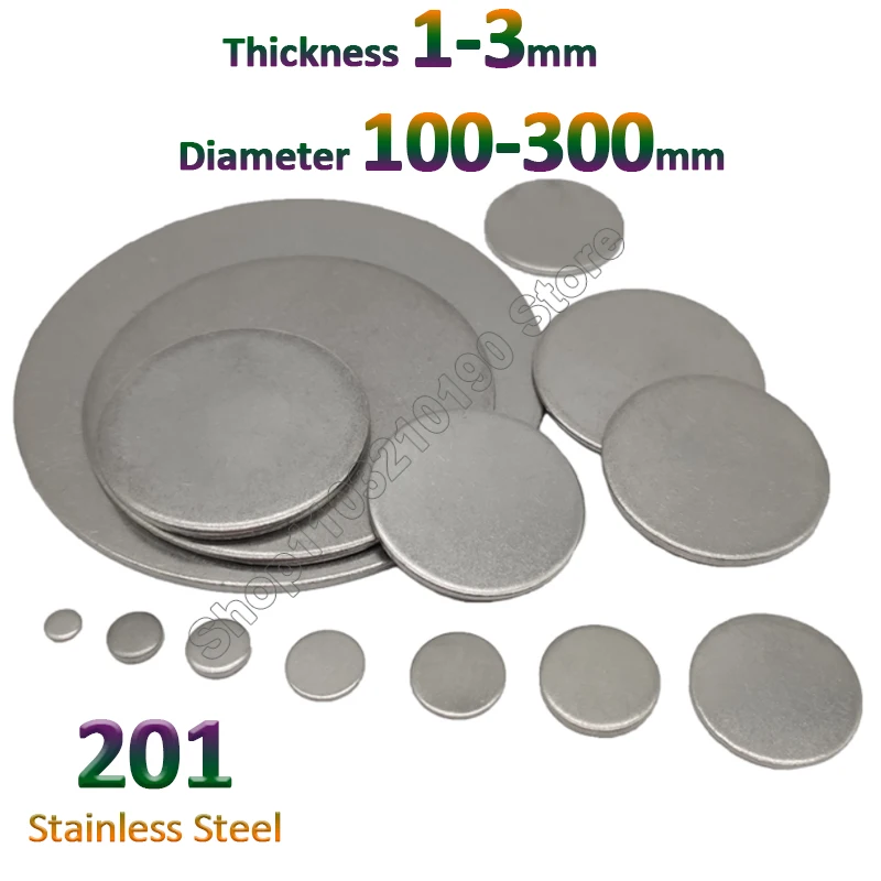 201 Stainless Steel Disc Thick 1 1.5 2 2.5 3mm Circle Stainless Steel Plate Flat Sheet Round Plate Gasket Pad Diameter 100-300mm