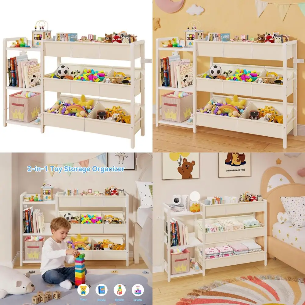 

3-уровневый органайзер для детских игрушек с 8 контейнерами, белая деревянная полка для хранения для спальни, игровой комнаты и детской комнаты