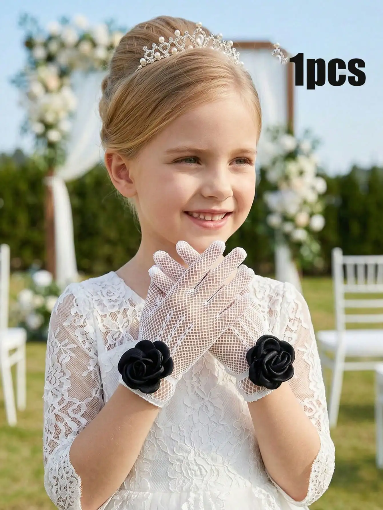 

1Pair 3-8Y Girls Lace Gloves Flower Girl Gloves Wedding Pageant Dance Birthday Photo Props