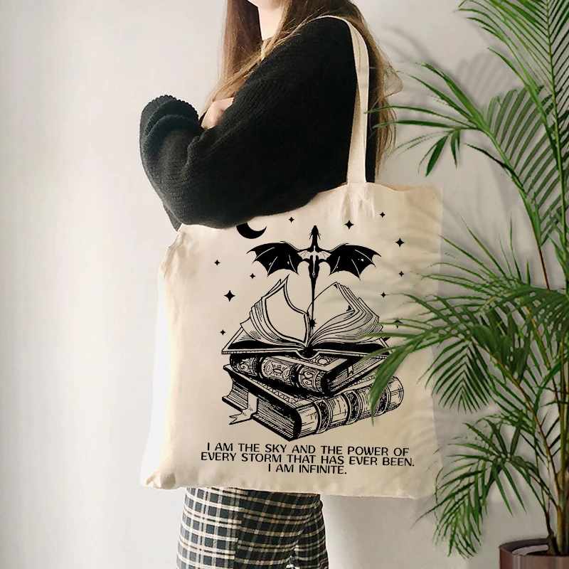 I Am The Sky Basgiath War Pattern Canvas Tote Bag Best Gift for Bookish Reusable Shopping Bag Free Shipping Shoulder Bag Trend