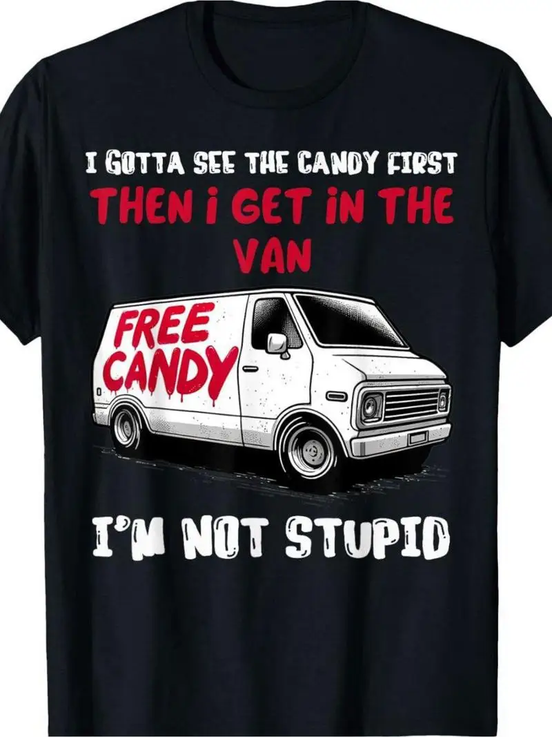 Men's Plus Size Free Candy Van Graphic Humor Oversize T-Shirt I Gotta See The Candy First Black Short Sleeve Red White Print