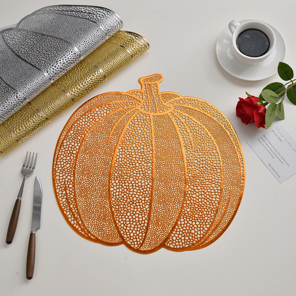 1pc Hollow Pumpkin Placemat Nordic Style Halloween Coffee Dining Table Decoration Mat PVC Anti Slip and Heat-insulating Coaster