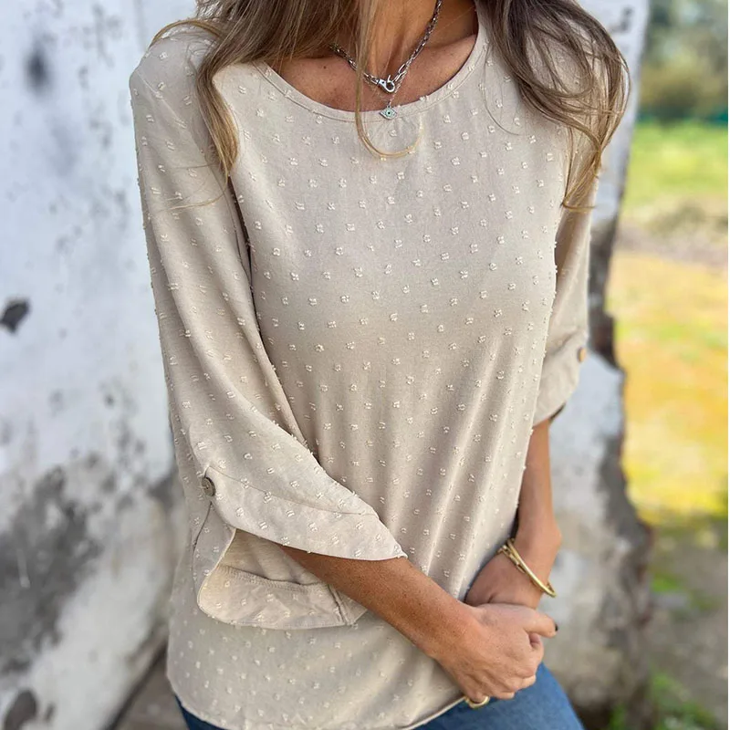 Europe and the United States spring and autumn round collar chiffon jacquard fashion casual loose shirt T-shirt women's wear