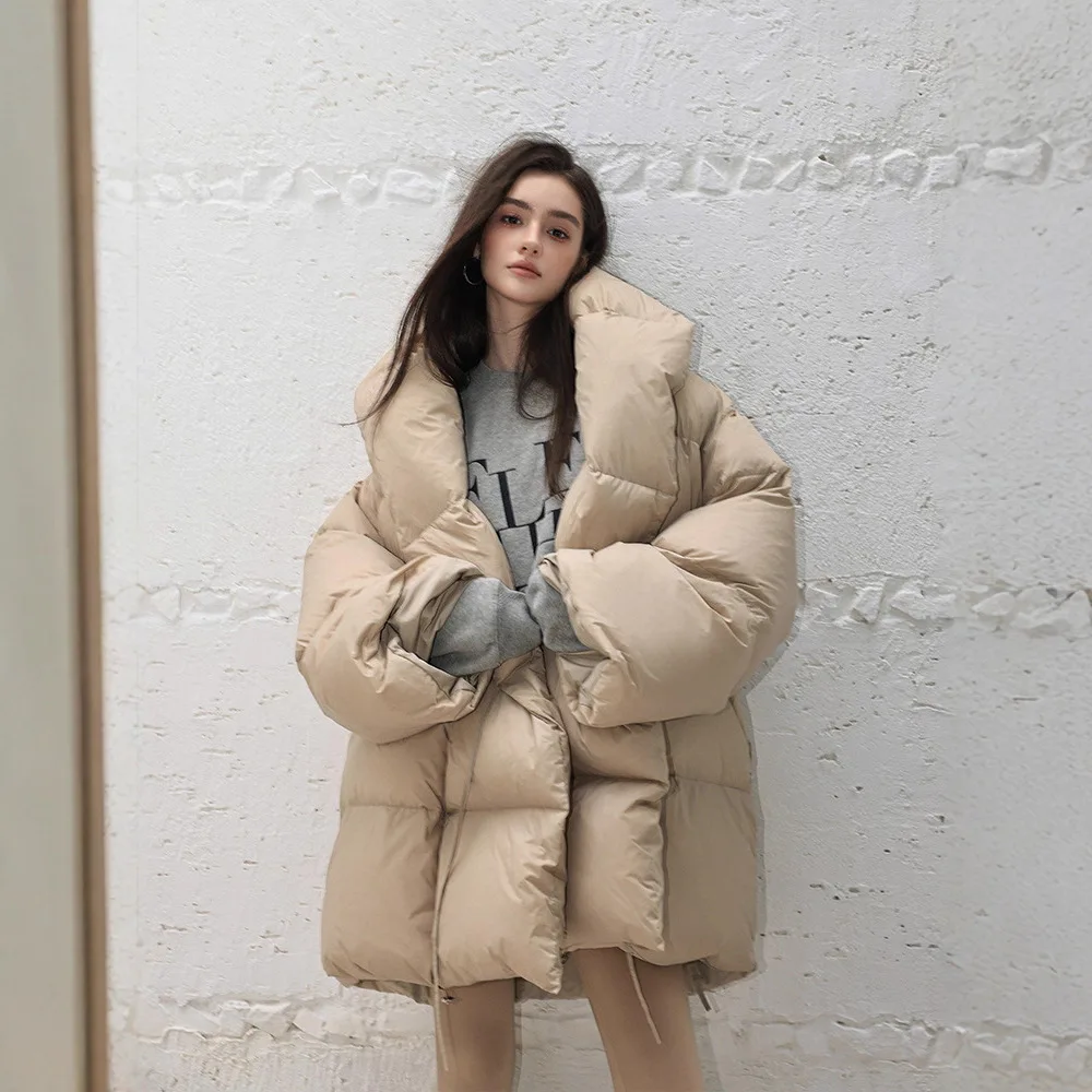 

High Quality 90% White Duck Down Coats Luxury Loose Oversized Women's Winter Thick Long Down Jacket Warm Windproof Coat