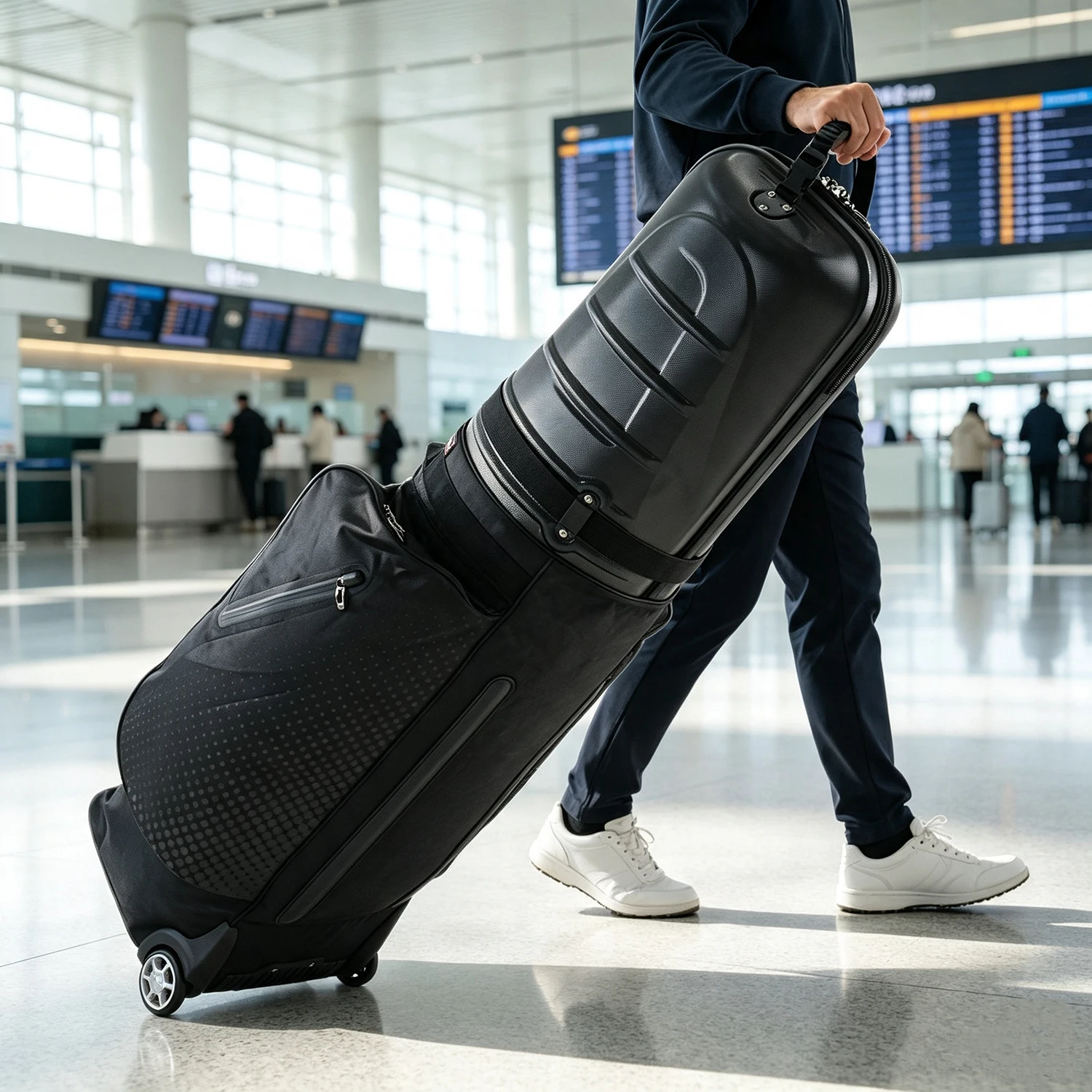 Golf Travel Bag with ABS Hard Shell Top, Smooth Wheels, Foldable Design, Large Storage, Nylon Material, for Stand & Standard Gol