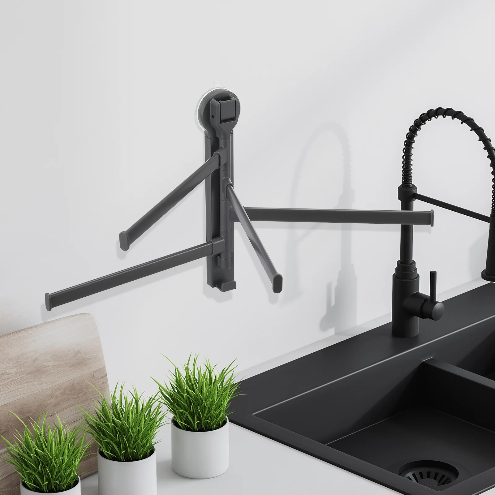 

Suction Cup Rotating Towel Rack 4-Bar Adjustable No-Drill Bathroom Wall Mounted Swing Out Towel Holder Swivel Arm Organizer