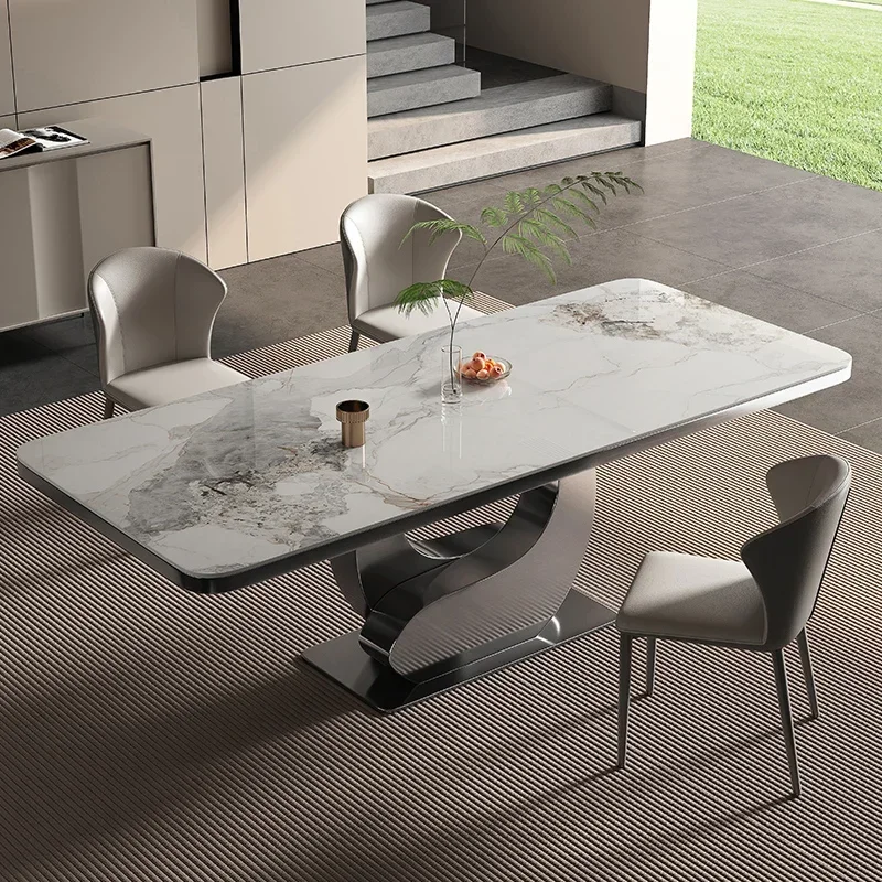 Rock Board Dining Table, Household Rectangular High-end Luxury Stone, Simple Modern Light Luxury Table and Chair Combination