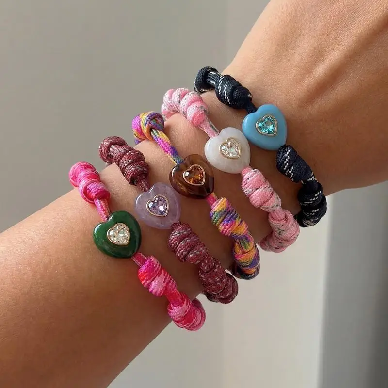 Personalized Heart Dopamine Bracelet Adjustable Drawstring Rope Handmade Contrast Color Hand Rope Fashion Jewelry Gift For Women