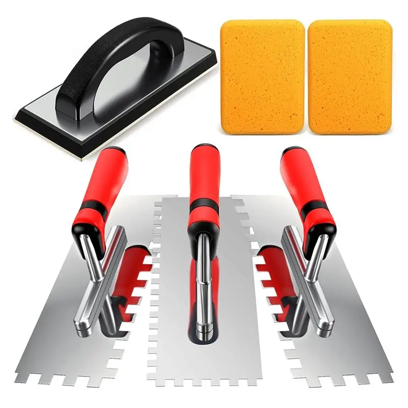 Happy New- 6Pcs Tile Tools Set Square Trowel 1 Rubber Grout Float And 2 Grout Sponge For Wall Floor Tiling Installation Grouting