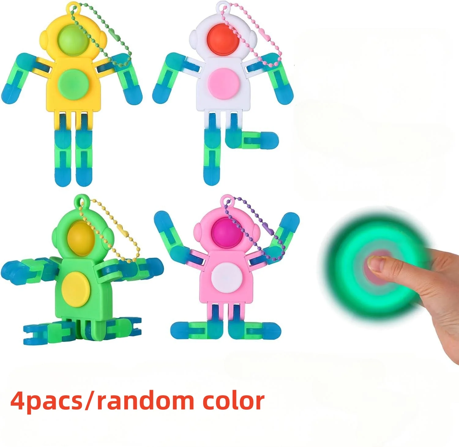 4 pièces Fidget Spinners en vrac, porte-clés d'astronaute déformable, jouets Fidget en vrac