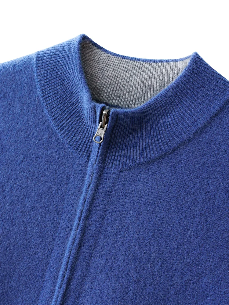 新しいメンズ 100% カシミヤセータージッパー厚いカーディガン男性モックネック長袖カシミヤニット秋冬ソフトで快適なトップス