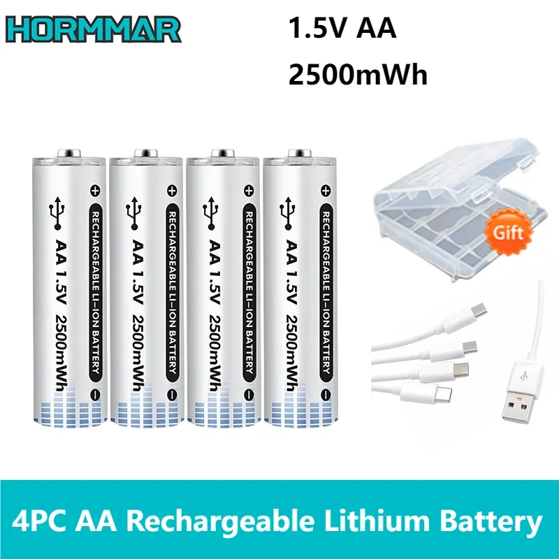 4/8/16PC AA Rechargeable Battery 2500mWh USB 1.5V  Rechargeable Li-ion Batteries for Remote Control Mouse Small Fan Electric Toy