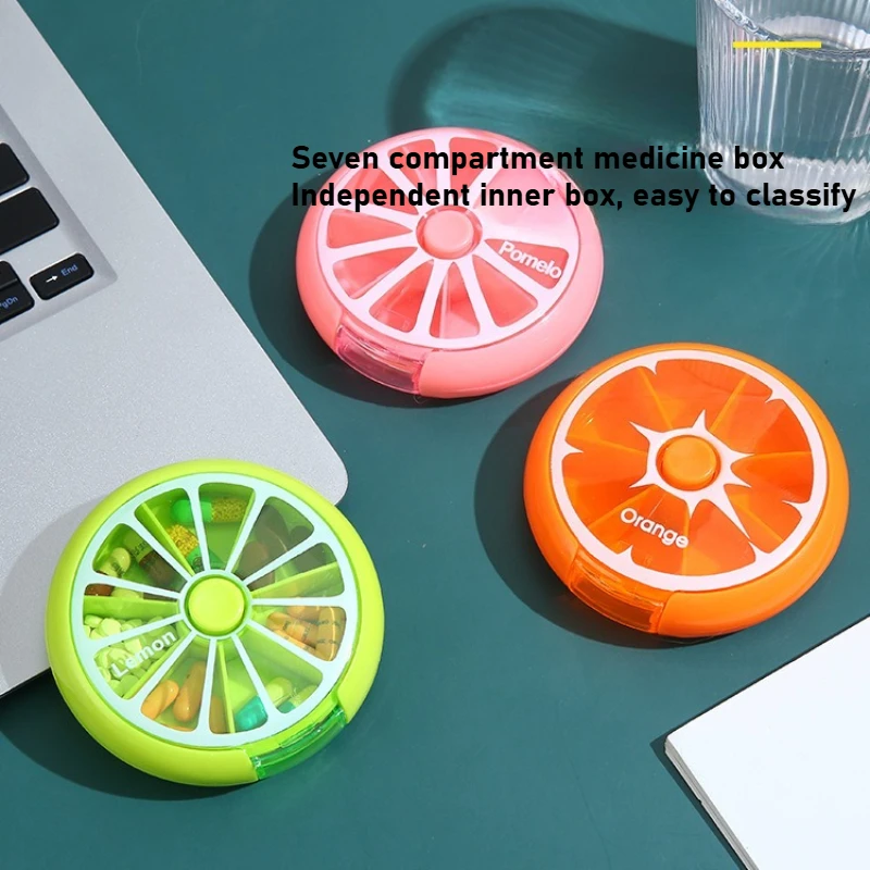 

Круглая коробка Seven Grid, аптечка на одну неделю, портативная вращающаяся и упаковочная аптечка с фруктами, носите его с вами