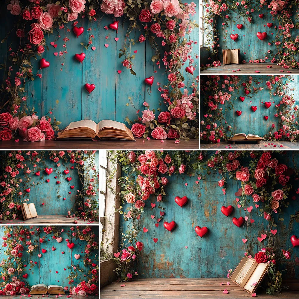 Fondo de fotografía del Día de San Valentín libro de amor decoración de arco Floral telón de fondo Baby Shower pareja retrato accesorios de estudio fotográfico