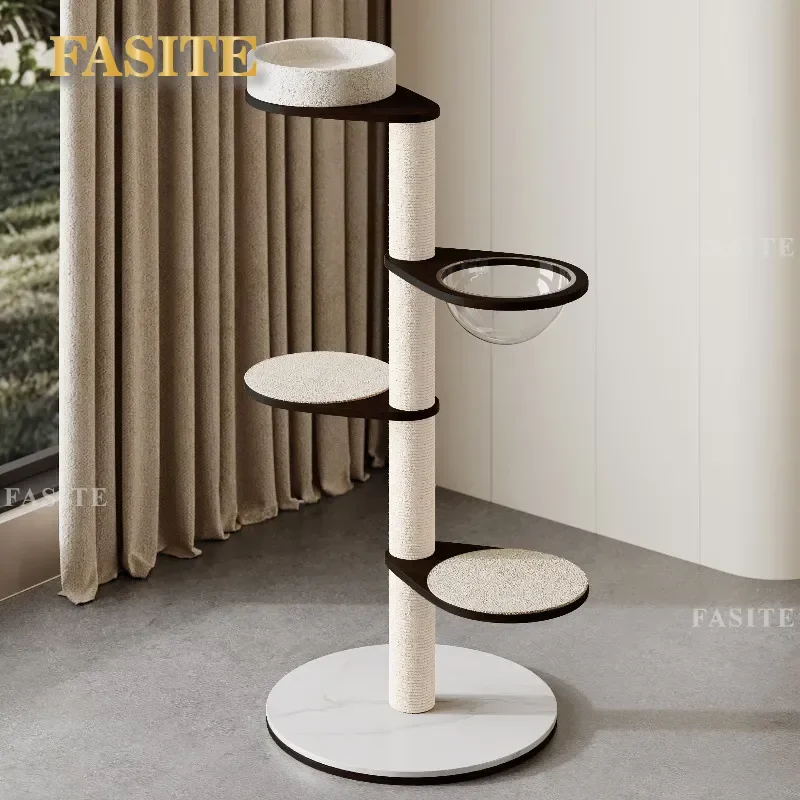For Cat Climbing Frame Solid Wood Sisal Space Capsule Cat Nest Integrated Four Season Universal Kitten Furniture Tower