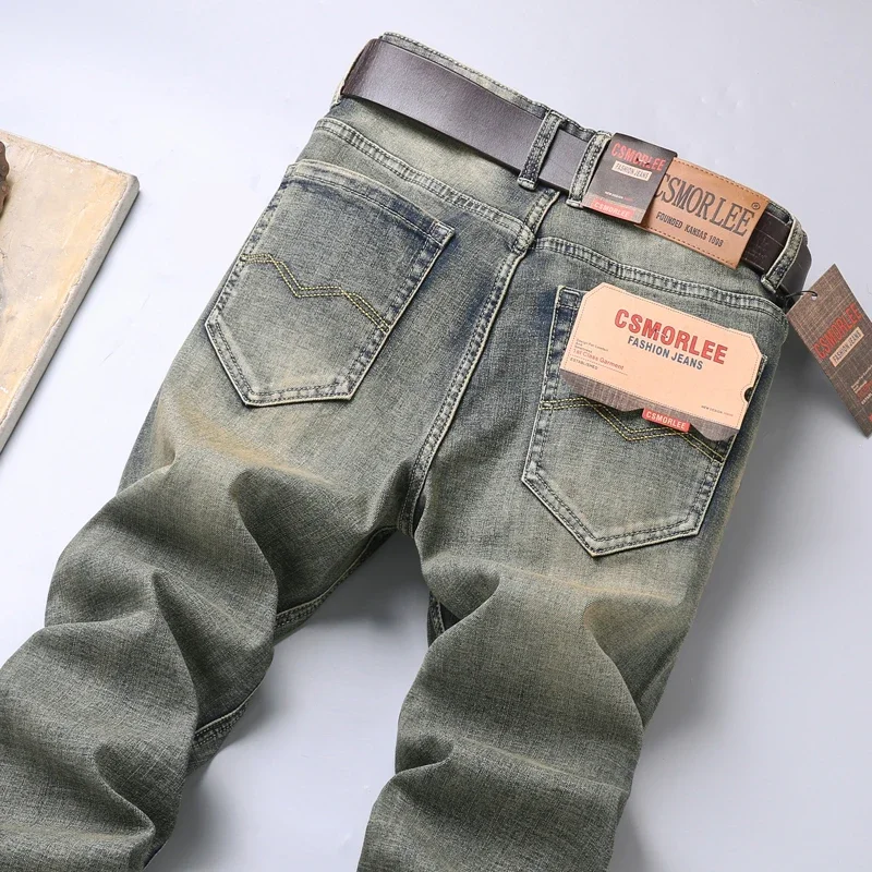 Jeans da lavoro classici da uomo primaverili abbigliamento da lavoro dritto pantaloni in Denim Slim strappati Vintage pantaloni Casual di moda