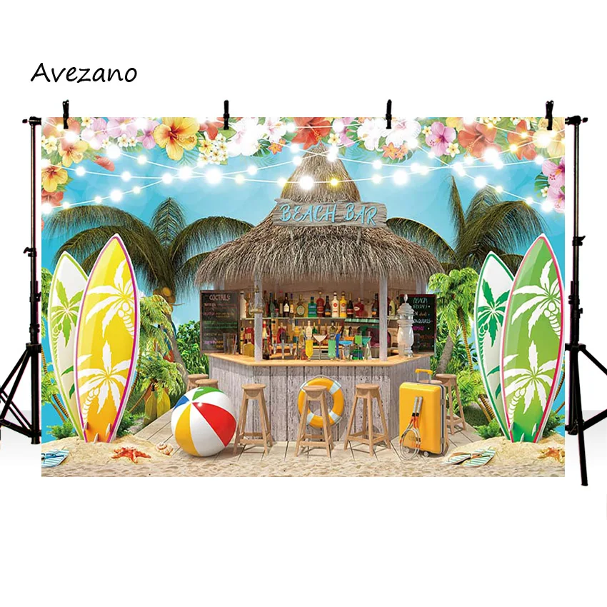 Avezano ฉากหลังการถ่ายภาพฤดูร้อน Beach Bar กระดานโต้คลื่น Tropical ฮาวายวันเกิดสำหรับเด็กภาพพื้นหลัง Photo Studio Decor