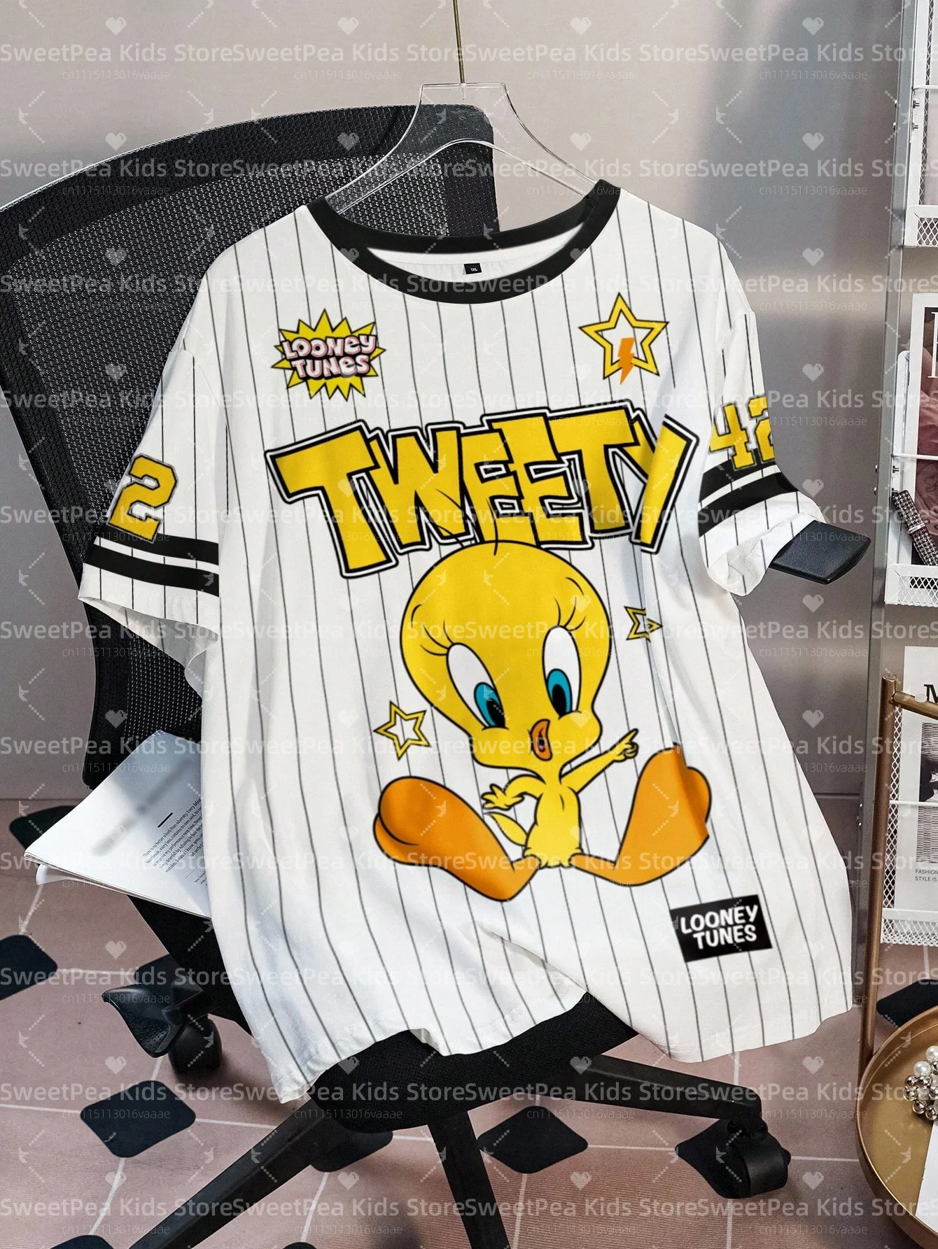 LOONEY TUNES Minimalist Casual Cartoon Design Pattern Print Summer Kids' T-shirt Round Neck Short Sleeve Pullover Loose T-shirt - view 4