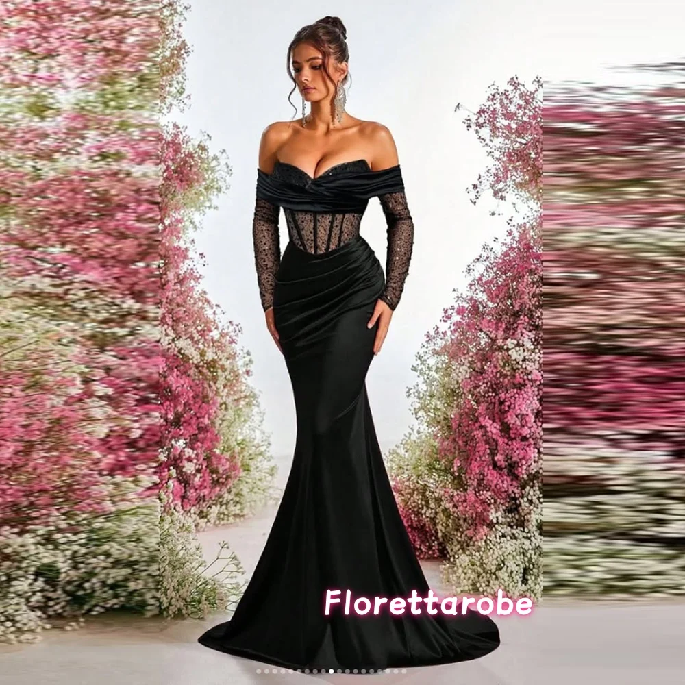 

Elegant Black Off-Shoulder Mermaid Evening Dress with Sequins Bodice and Long Sleeves Prom Gowns Formal Party Dresses Customized