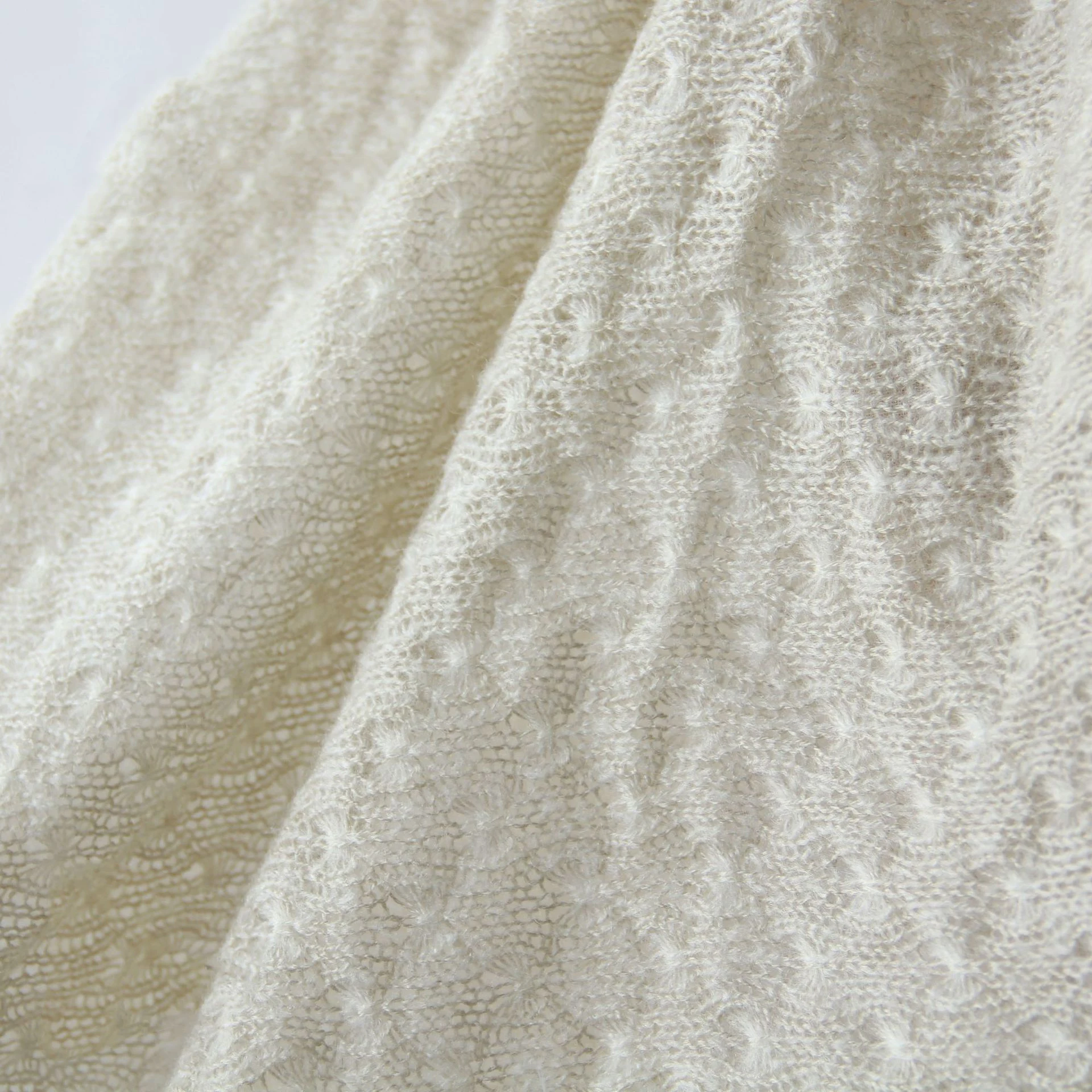 Wool Hollow Knitted Khaki Apricot Soft Touch Imitation Rabbit Hair Fabric Designer Fabric