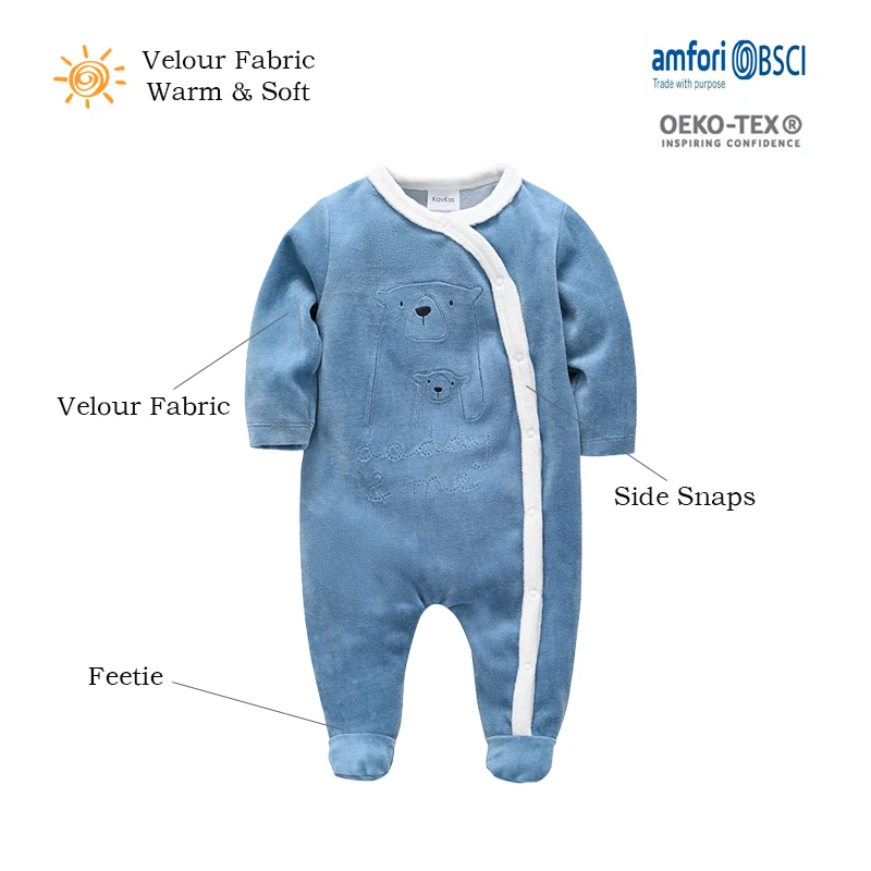 Kavkas Winter New Baby Clothing Boys Velour Warm Romper Sets Green Dinosaur Jumpsuit Kids Playsuit Newborn Boys Free Shipping