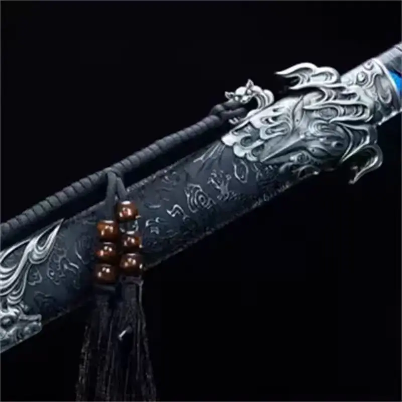 Longquan sword hand-forged Black Gold Ancient Dao Film and TV Tang Heng Dao embroidered Spring Dao handicraft hard sword