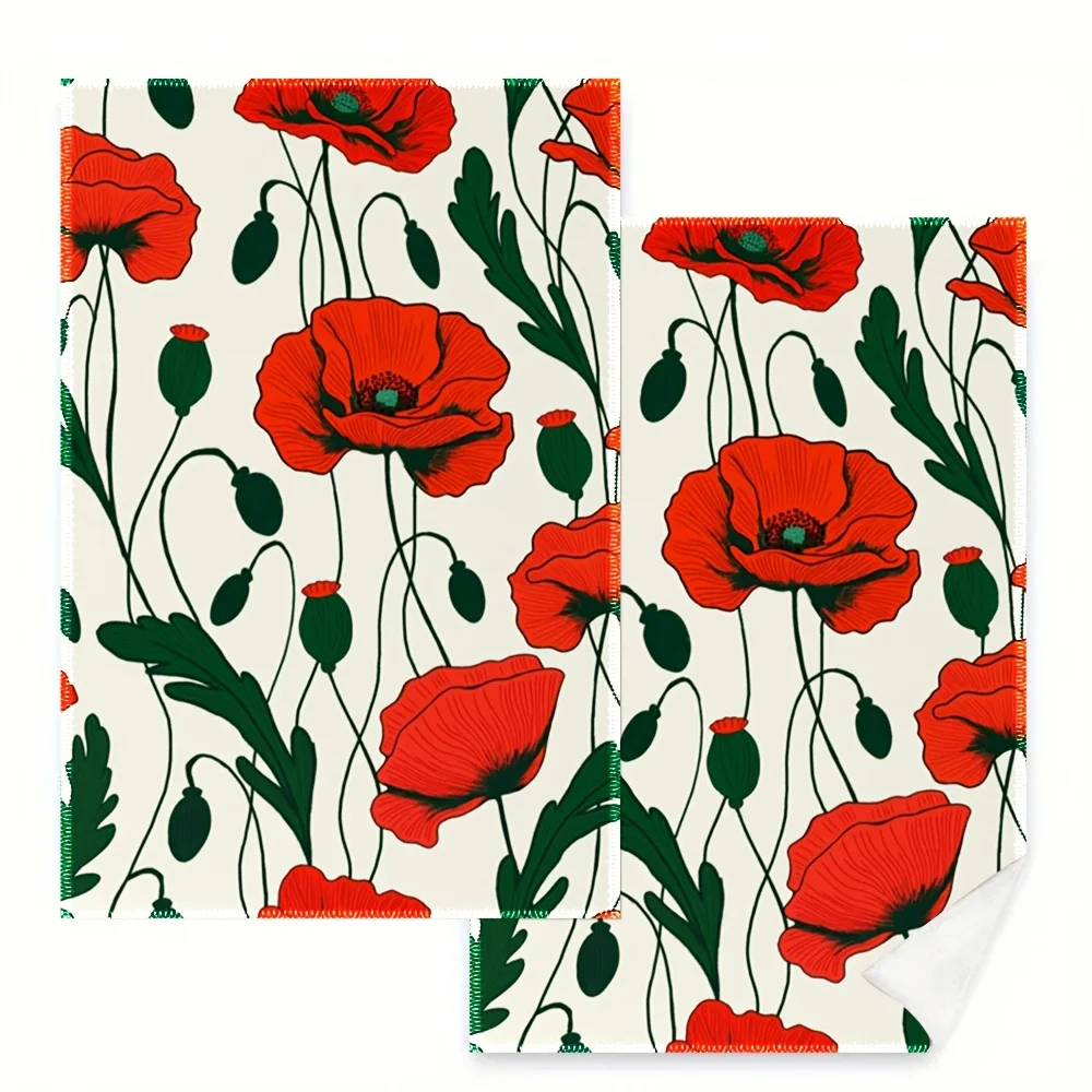 2 Stück, feurige rote Mohn-Küchentücher, 40 cm x 60 cm Handtuch-Set, super saugfähiges weiches Reinigungstuch, Koch- und Back-Geschirrtuch, Handtuch, Reinigungstuch, Geschirrtuch, Küchendekoration, Wohnzimmerdekoration, Küchenutensilien, Essentials, Heimutensilien