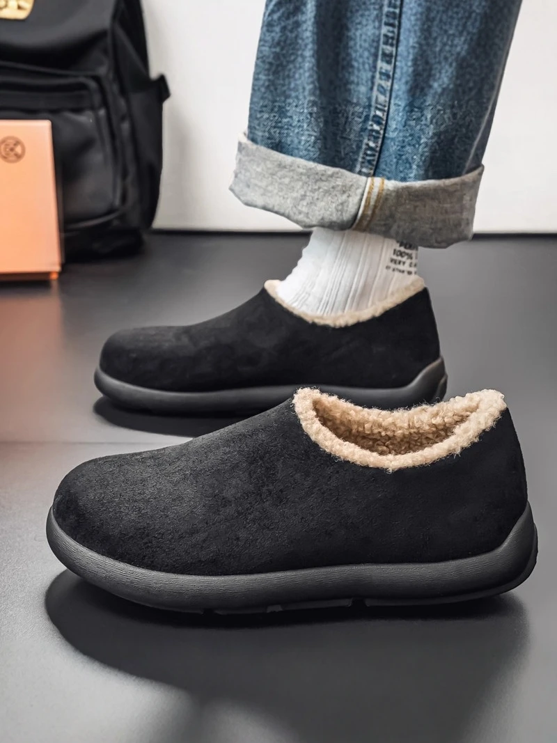 Men's Winter Fleece Lined Slip-On Shoes Heightening Thick Bottom Sports Casual Waterproof Non-Slip Birk-like Fashionable Sing...